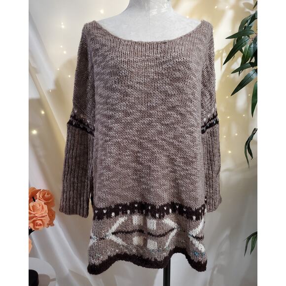 Free People Oversized Fair Isle Wool Mohair Slouchy Knit Sweater Womens Size XS - Picture 2 of 12